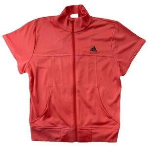 Adidas Track Jacket Womens Small Coral Pink Short Sleeve Full Zip Athletic